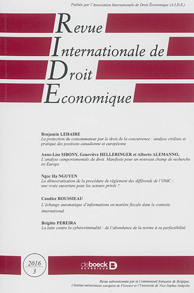 Revue internationale de droit économique, n° 3 (2016)