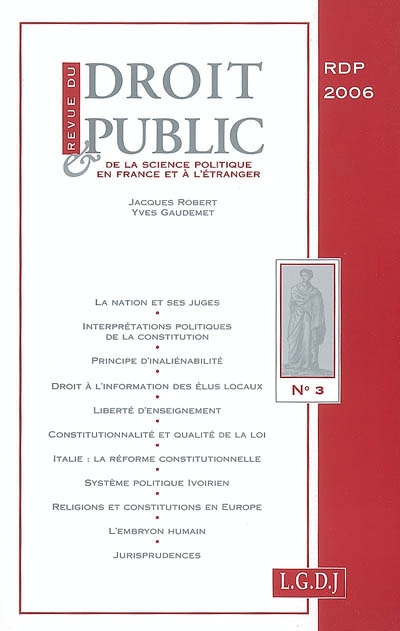 Revue du droit public et de la science politique en France et à l'étranger, n° 3 (2006)