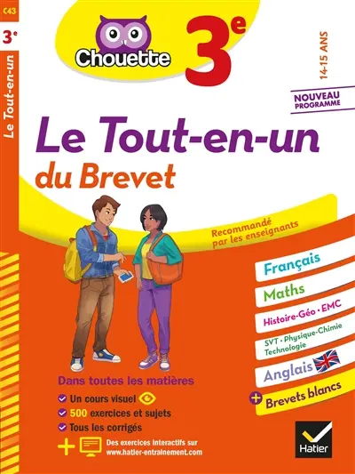 Le tout-en-un du brevet, 3e, 14-15 ans : français, maths, histoire géo, EMC, SVT, physique chimie, technologie, anglais + brevets blancs : nouveau programme