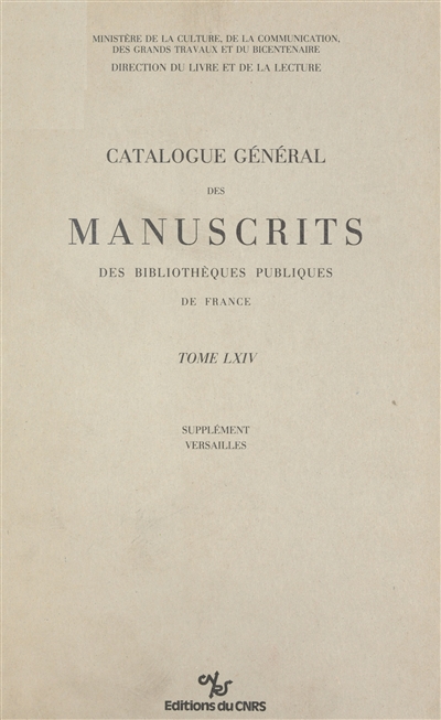 Catalogue général des manuscrits des bibliothèques publiques de France. Vol. 64. Versailles