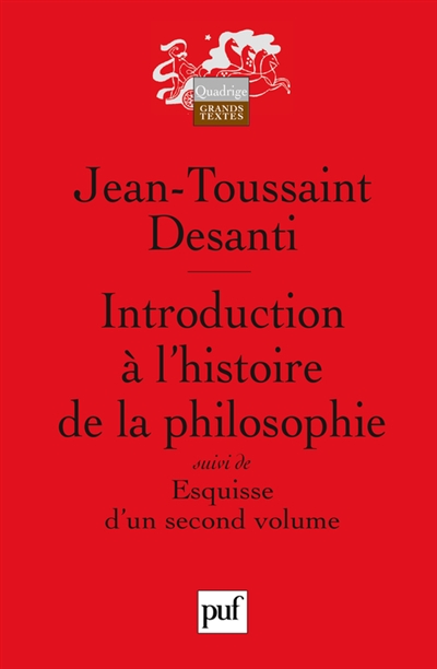 Introduction à l'histoire de la philosophie. Esquisse à un second volume