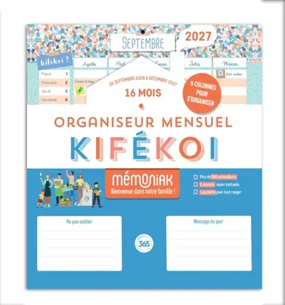 Kifékoi, organisateur mensuel Mémoniak 2027 : 16 mois, de septembre 2026 à décembre 2027