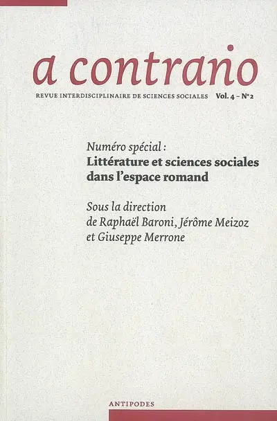 A contrario, n° 4-2. Littérature et sciences sociales dans l'espace romand