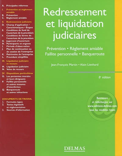 Redressement et liquidation judiciaires : prévention, règlement amiable, faillite personnelle, banqueroute