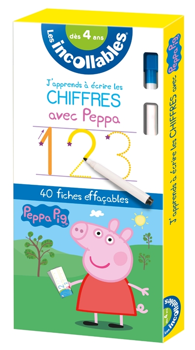 Les incollables, Peppa Pig : j'apprends à écrire les chiffres avec Peppa, dès 4 ans : 40 fiches effaçables