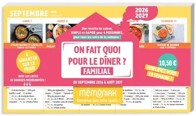 On fait quoi pour le dîner ? 2026-2027 : familial : à aimanter sur le frigo