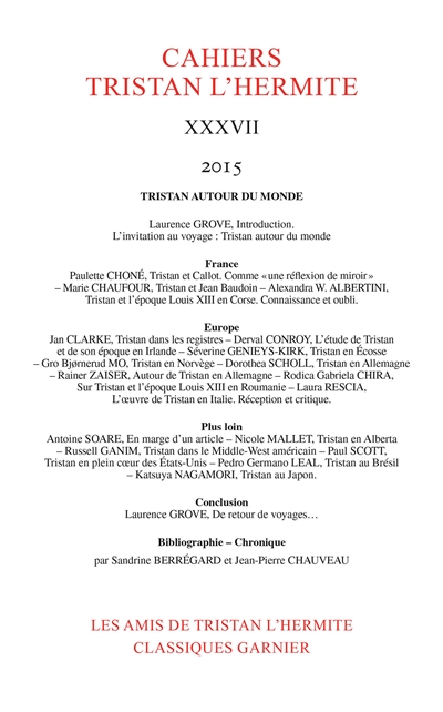 Cahiers Tristan L'Hermite, n° 37. Tristan autour du monde