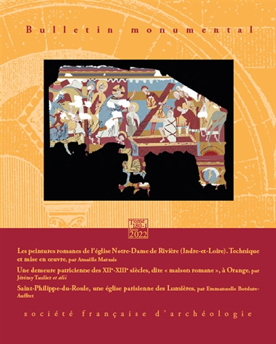 Bulletin monumental, n° 180-1. Les peintures romanes de l'église Notre-Dame de Rivière (Indre-et-Loire) : technique et mise en oeuvre