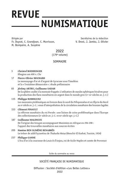 Revue numismatique, n° 179