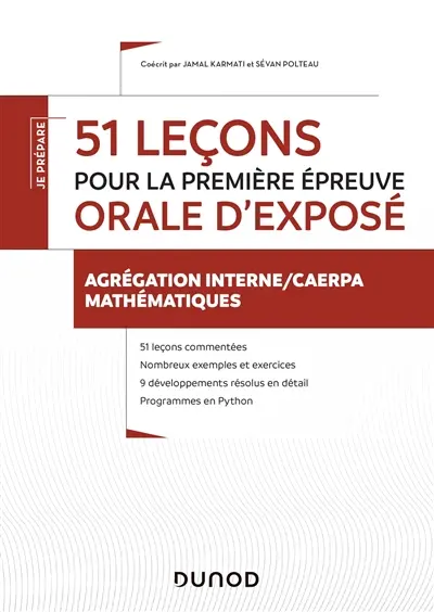 51 leçons pour la première épreuve orale d'exposé : agrégation interne, Caerpa mathématiques