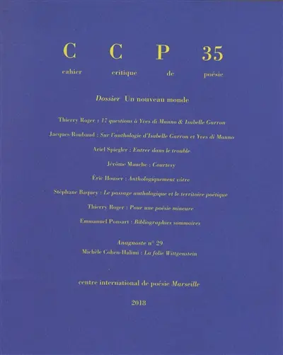 Cahier critique de poésie, n° 35. Un nouveau monde
