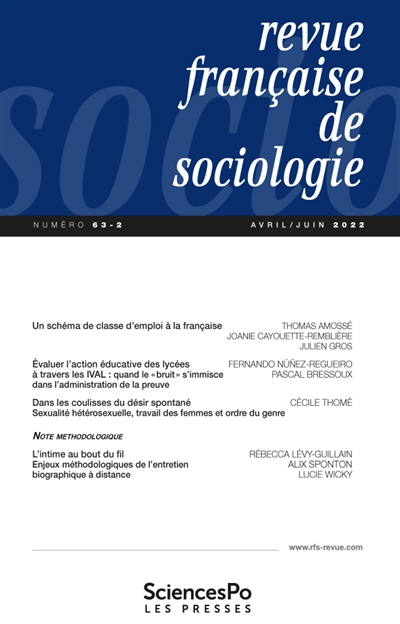 Revue française de sociologie, n° 63-2