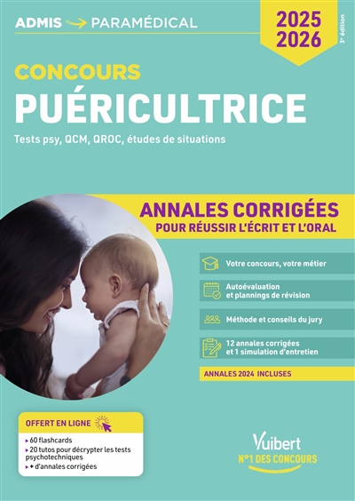 Puéricultrice : tests psy, QCM, QROC, études de situations : annales corrigées, concours 2025-2026