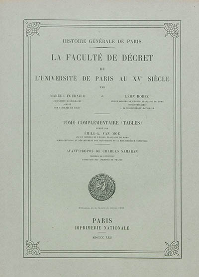 La faculté de décret de l'Université de Paris au XVe siècle. Tables