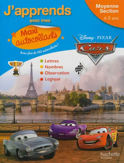 J'apprends avec mes maxi autocollants Cars, moyenne section, 4-5 ans