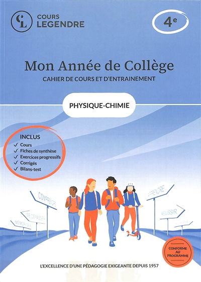 Mon année de collège : physique chimie 4e : cahier de cours et d'entraînement