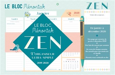 Le bloc Mémoniak zen : l'organiseur ultra-simple : de janvier à décembre 2020