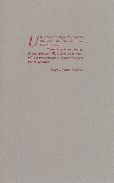 Un livre qui essaye de produire un sens sans être tenu par l'unité d'un titre