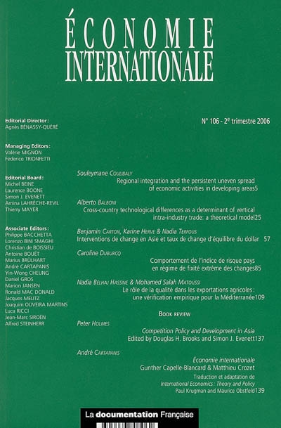 Economie internationale, n° 106