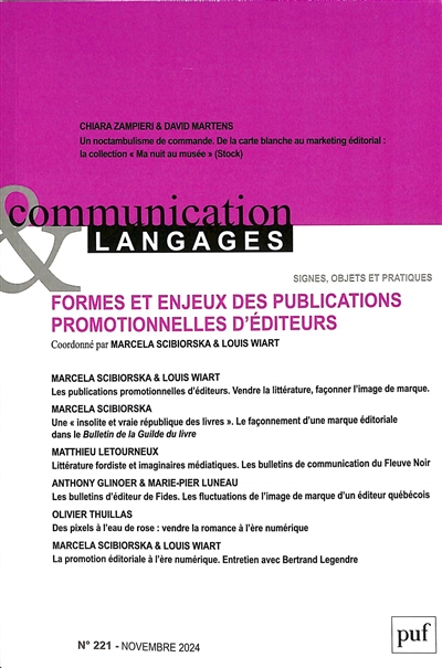 Communication & langages, n° 221. Formes et enjeux des publications promotionnelles d'éditeurs