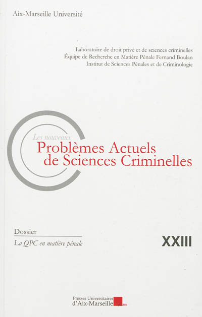 Nouveaux problèmes actuels de sciences criminelles (Les), n° 23