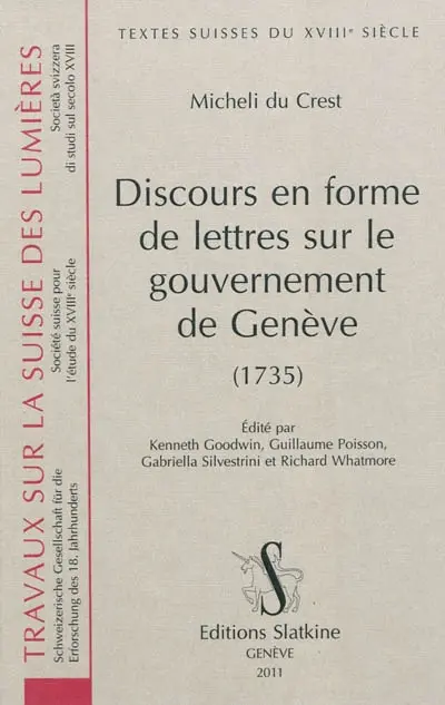 Discours en forme de lettres sur le gouvernement de Genève (1735)