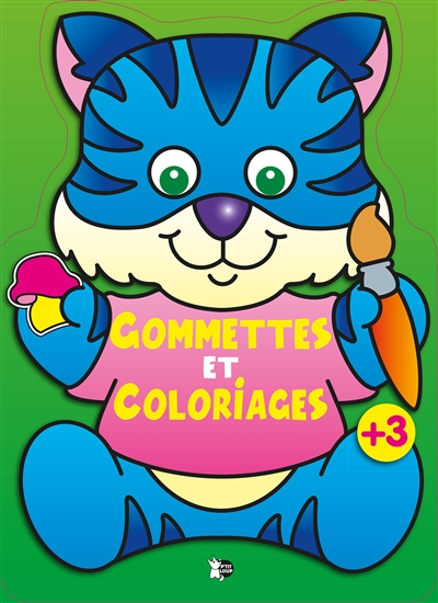 Gommettes et coloriages : chat bleu : + 3
