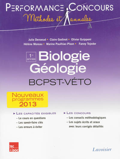 Biologie géologie BCPST-Véto 1re année : nouveaux programmes 2013