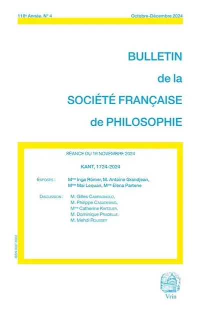 Bulletin de la Société française de philosophie, n° 4 (2024). Kant, 1724-2024