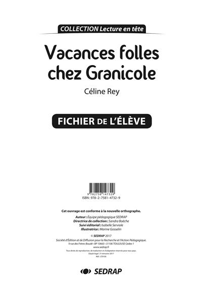 Vacances folles chez Granicole, Céline Grey : fichier de l'élève