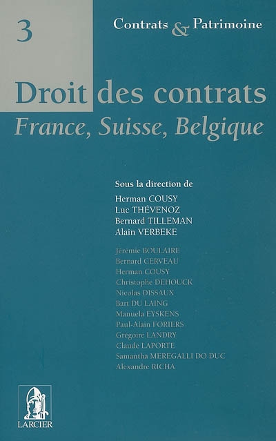 Droit des contrats : France, Belgique, Suisse