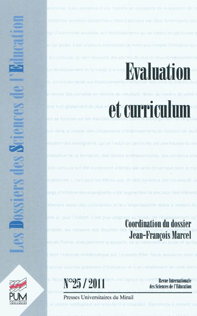 Dossiers des sciences de l'éducation (Les), n° 25. Evaluation et curriculum