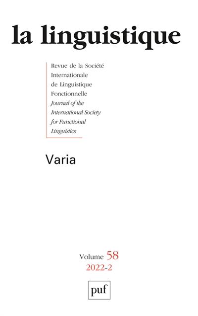 Linguistique (La), n° 2 (2022). Varia