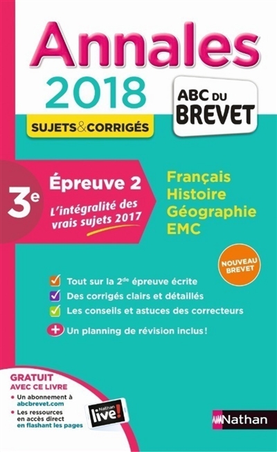 ANNALES ABC DU BREVET TOME 33 : FRANÇAIS ; HISTOIRE ; GÉOGRAPHIE ; EMC ; 3E (ÉDITION 2018)