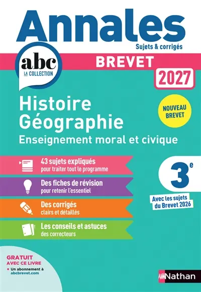 Histoire géographie, enseignement moral et civique 3e : nouveau brevet 2027