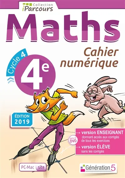 Cahier numérique iParcours maths 4e (DVD enseignant site) 2019