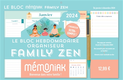 Le bloc hebdomadaire organiseur : family zen : de janvier à décembre 2024 -  Librairie Mollat Bordeaux