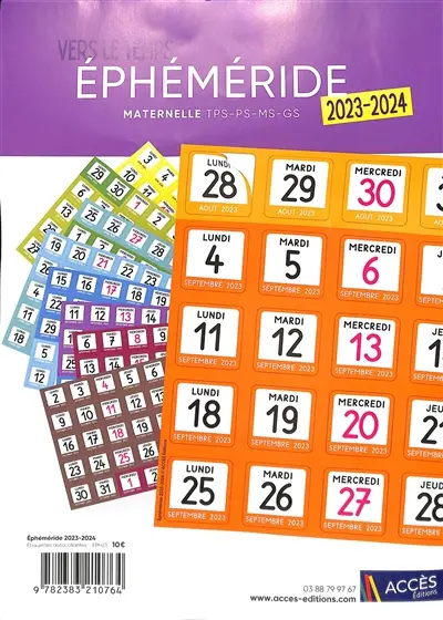Vers le temps : maternelle TPS, PS, MS, GS : éphéméride 2023-2024