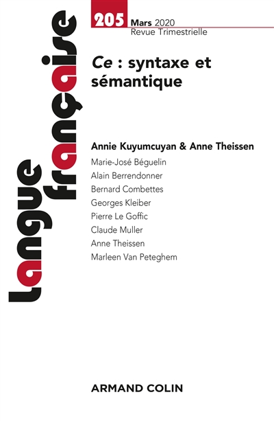 Langue française, n° 205. Ce : syntaxe et sémantique