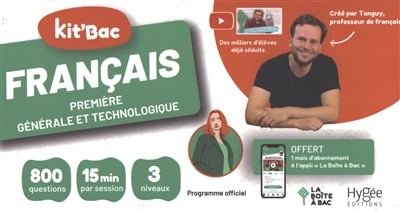 Kit'bac français, 1re générale et technologique : 800 questions, 15 min par session, 3 niveaux : programme officiel