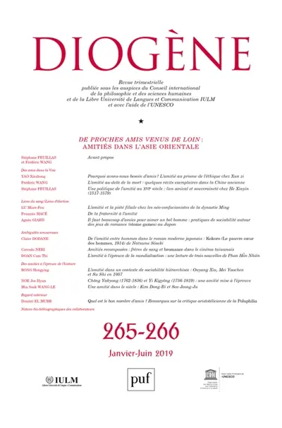 Diogène, n° 265-266. De proches amis venus de loin : amitiés dans l'Asie orientale