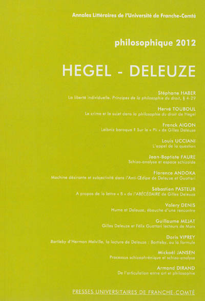 Philosophique, n° 2012. Hegel-Deleuze