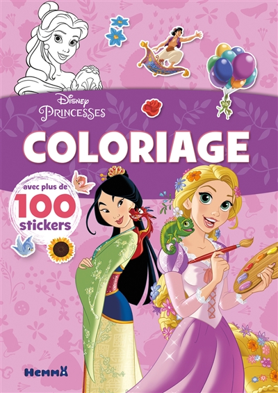 coloriage : disney princesses, raiponce et mulan : avec plus de 100 stickers