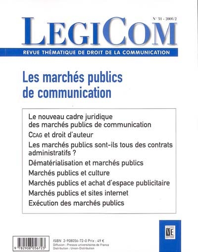 Légicom, n° 31. Les marchés publics de communication