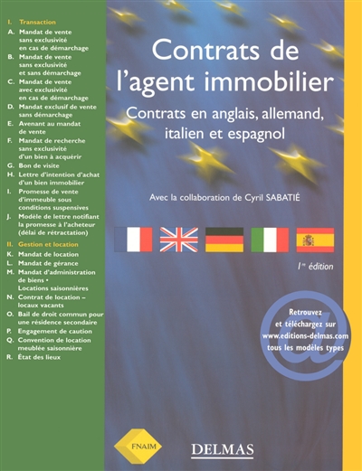 Contrats de l'agent immobilier : français, anglais, allemand, italien, espagnol