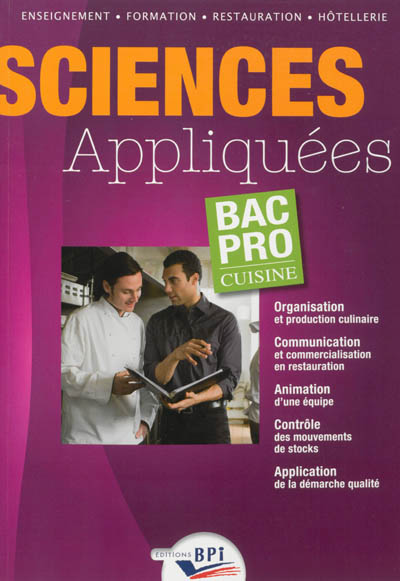 Sciences appliquées, bac pro cuisine
