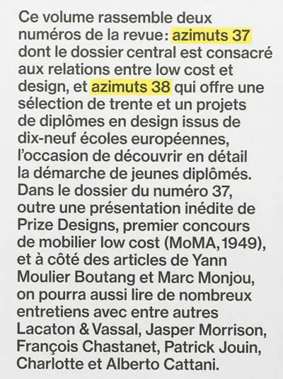 Azimuts, n° 37-38. Low cost & design