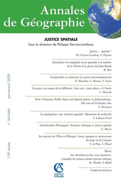 Annales de géographie, n° 665-666. Justice spatiale