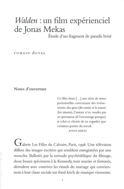 Walden : un film expérienciel de Jonas Mekas : étude d'un fragment de paradis brisé