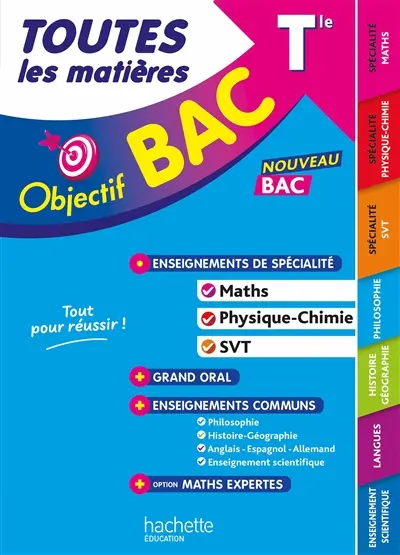 Toutes les matières terminale, enseignements de spécialité maths, physique chimie, SVT + grand oral + enseignements communs + option maths expertes : nouveau bac